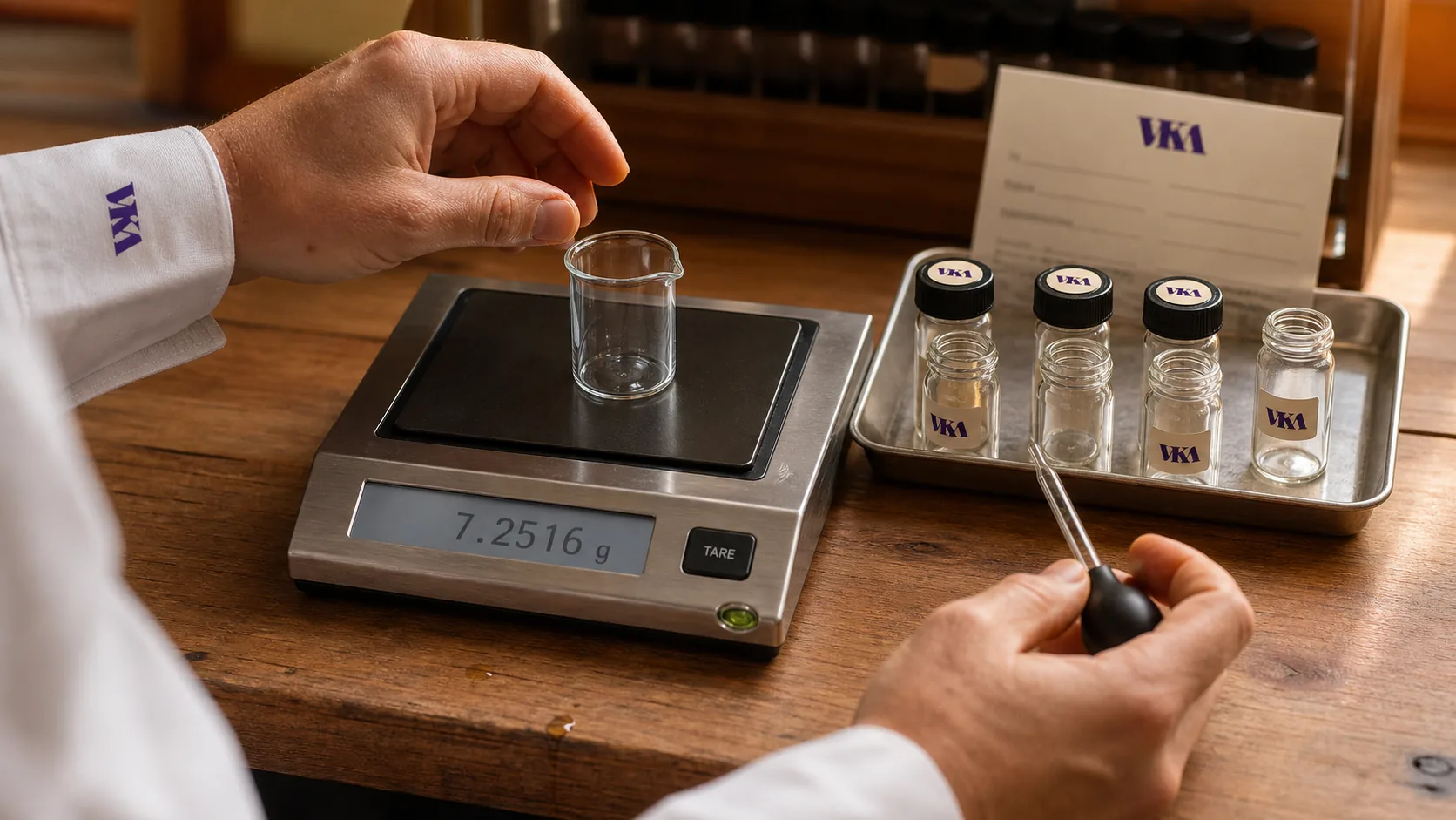 Sample being weighed on a balance, picked and packed for despatch from Southport.