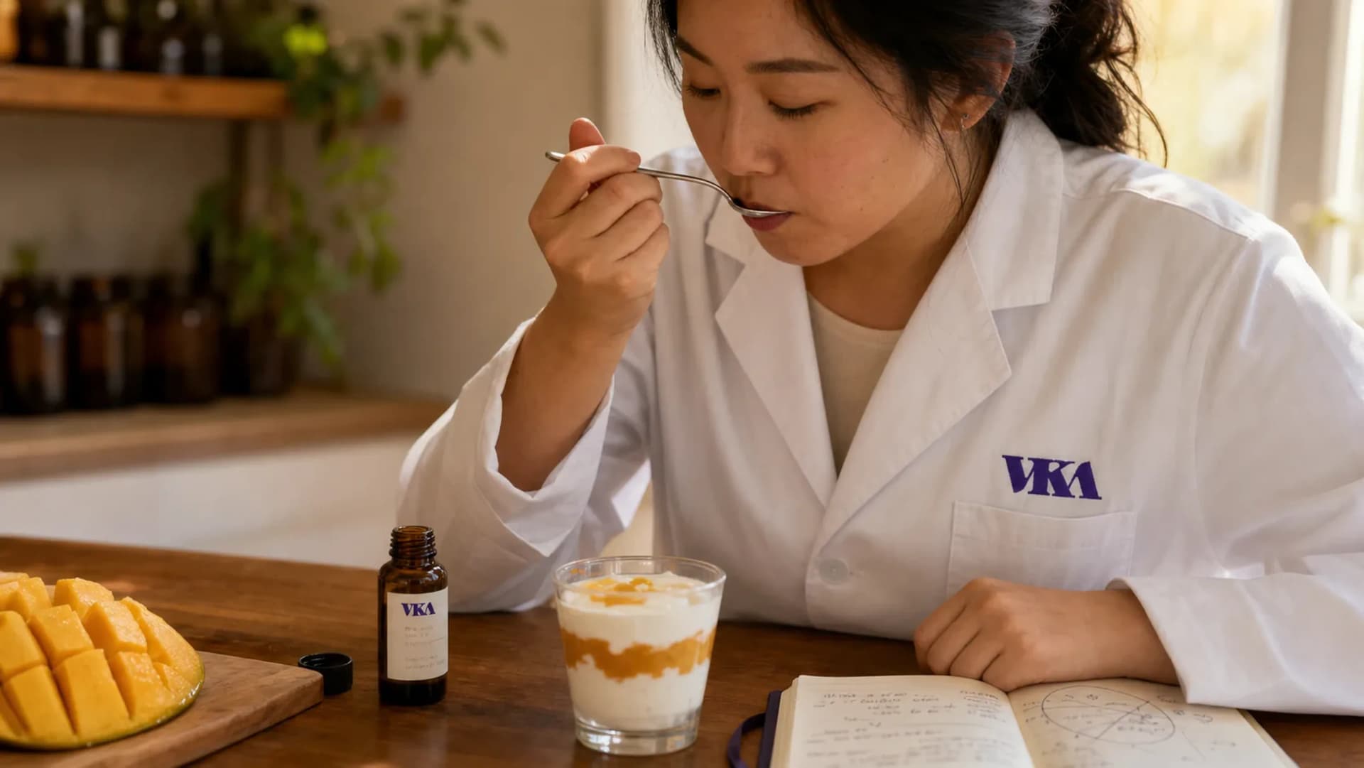 A spoon-and-pot yoghurt evaluation on the VKA Australia application bench, the dairy mouthfeel that fat-reduction work has to keep while using less