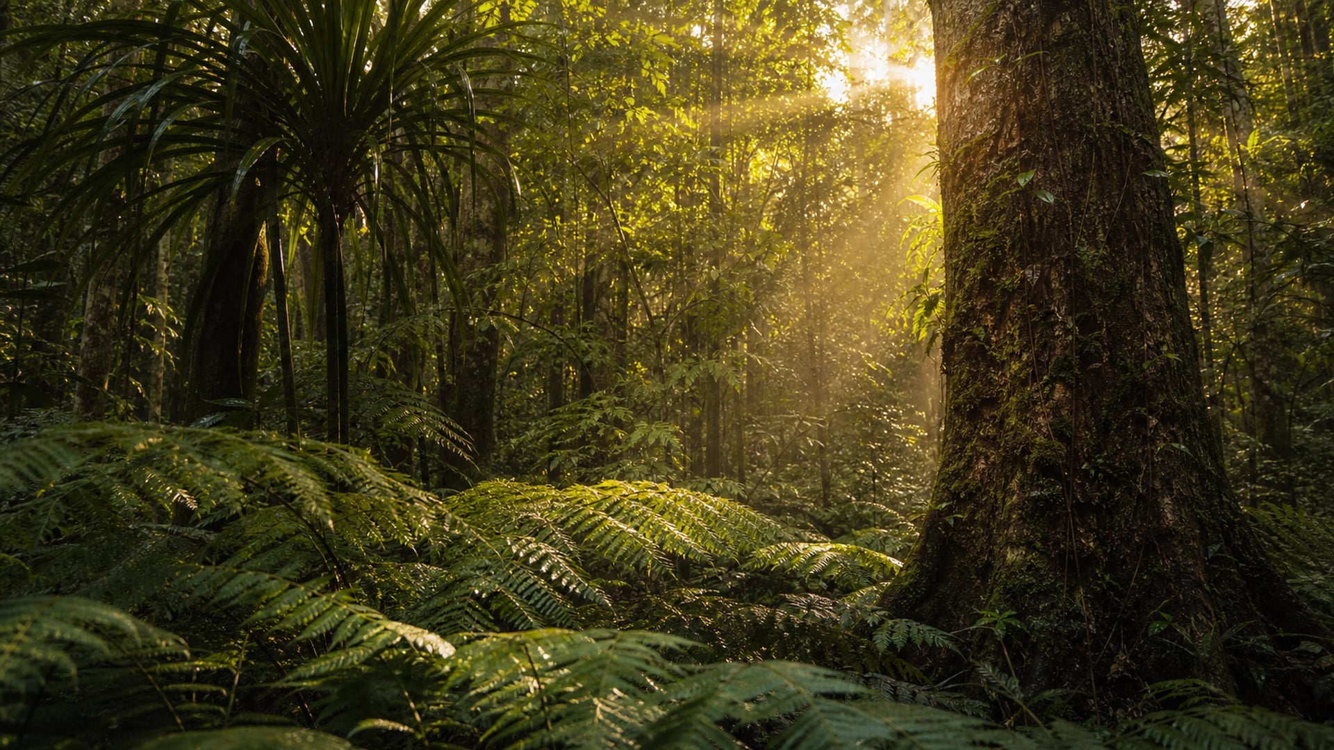 Northern NSW rainforest understorey at dawn, the kind of country VKA Australia draws on for native-botanical flavour work from the Southport bench