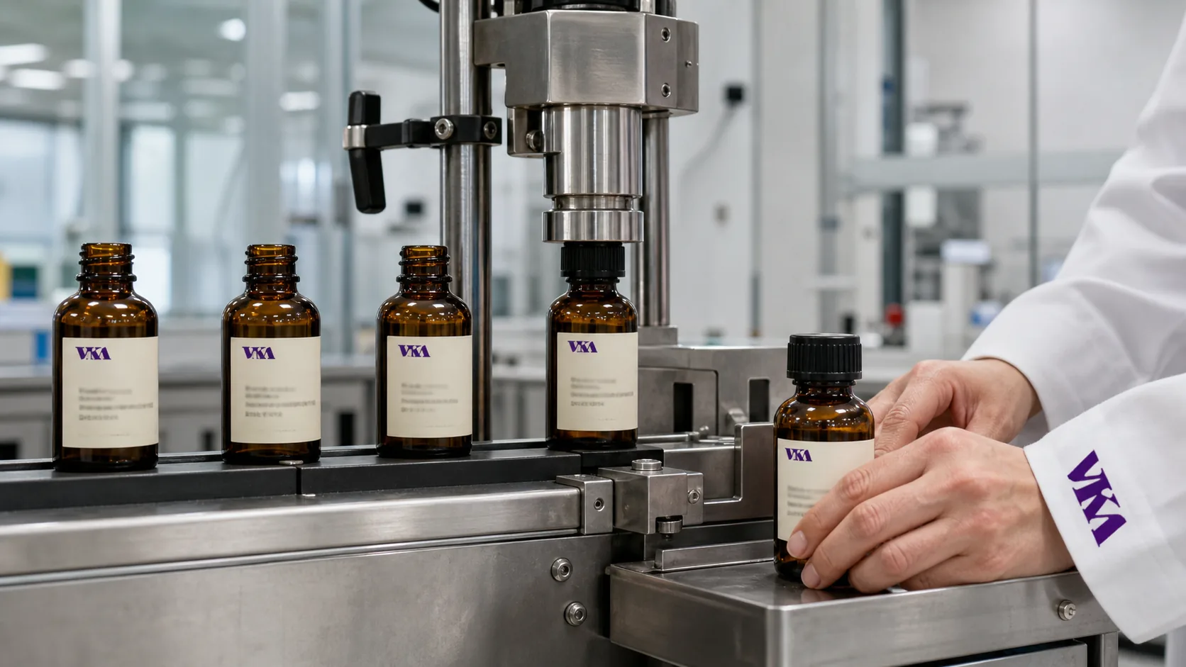 Capping line on the Southport manufacturing floor sealing a batch run of finished flavour product